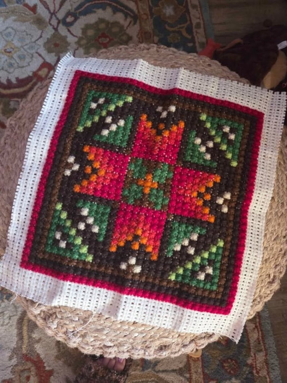 Vintage Scandinavian hand embroidered pillow front!